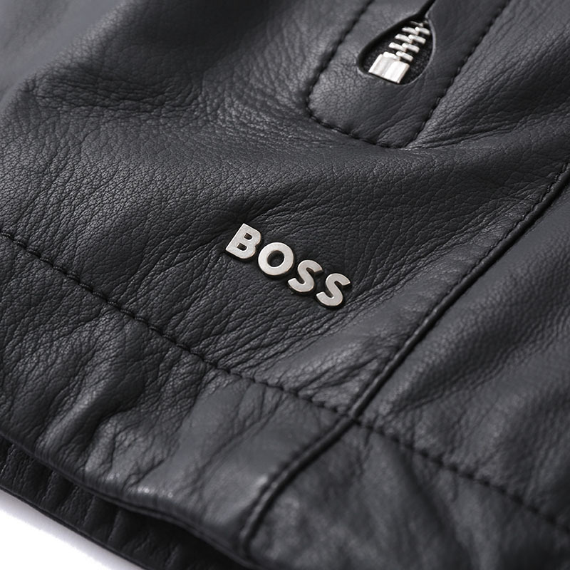 雨果博斯hugoboss男士black系列连帽皮衣夹克外套上衣50499328