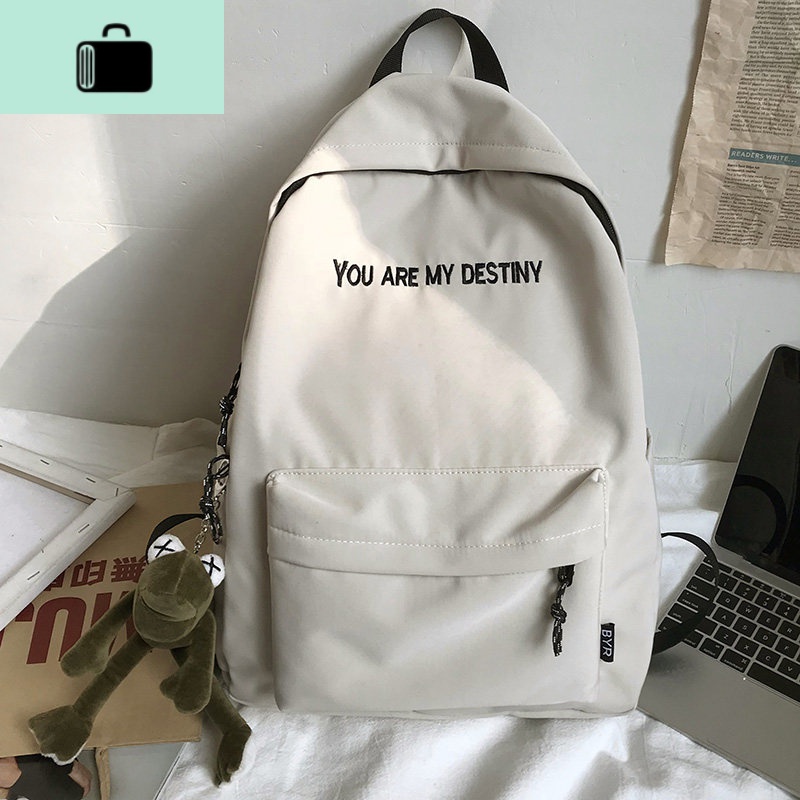书包女韩版高中大学生百搭超火双肩包男简约字母初中生旅行背包潮NEW LAKE 白色大号（带挂件）