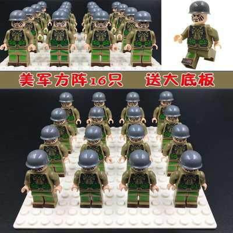 拼装二战军事积木城市系列人偶陆军防暴警察新年人仔男孩玩具 美军方阵(16人)高清大图