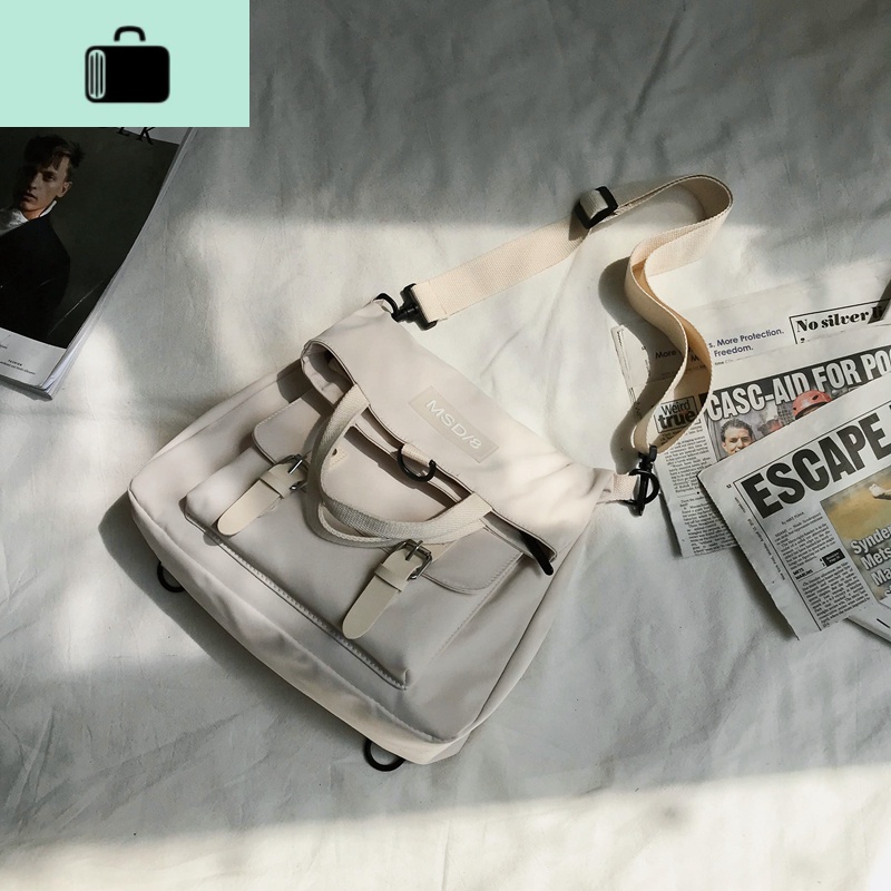 书包女ins风韩版双肩男背包大容量斜跨包包女单肩大学生上课布袋NEW LAKE女士双肩包 米白色+无挂件（收藏送小礼物）