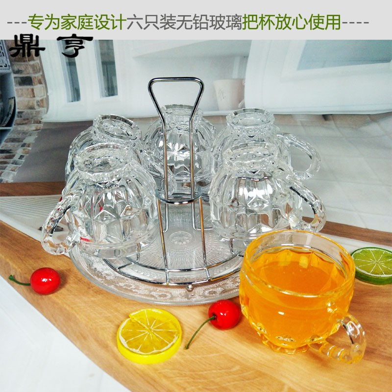 鼎亨家用玻璃水杯套装泡茶耐热欧式果汁杯加厚花茶杯无铅牛奶杯喝