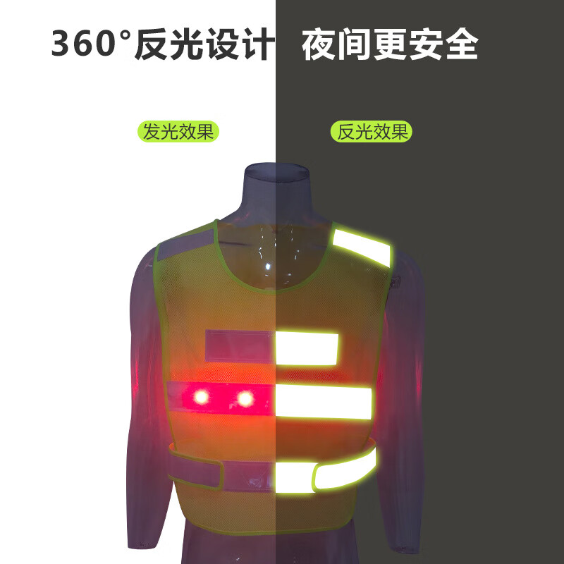 谋福 LED渔网背心交通执勤反光马甲高亮款发光夜间施工闪光服工装锂电池款[3XL(185码)]高清大图