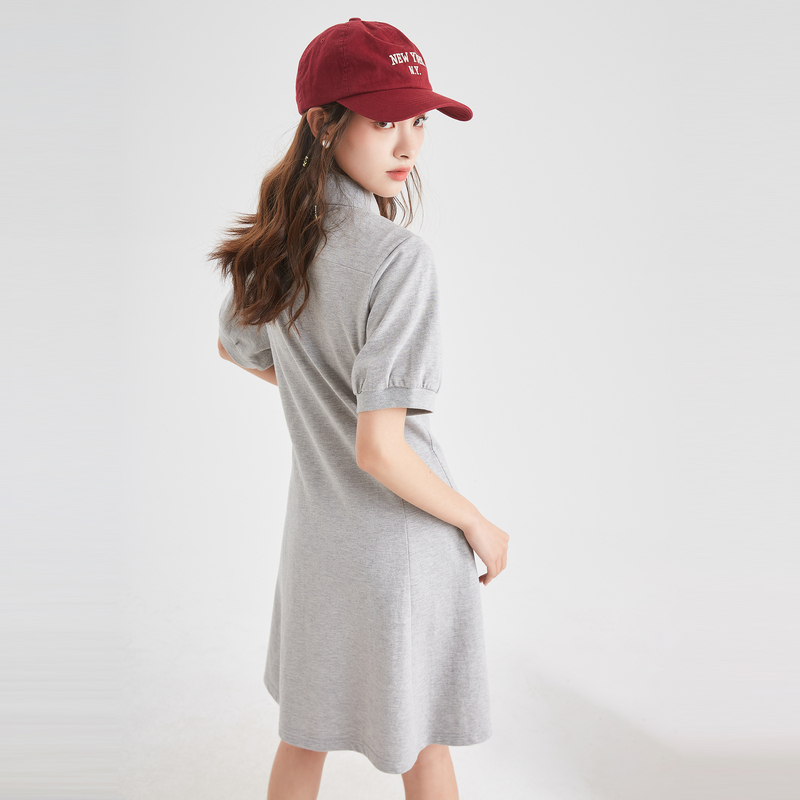 1件5折价1099元唐狮polo裙夏季新款女装学院风绣花收腰a字针织黑色