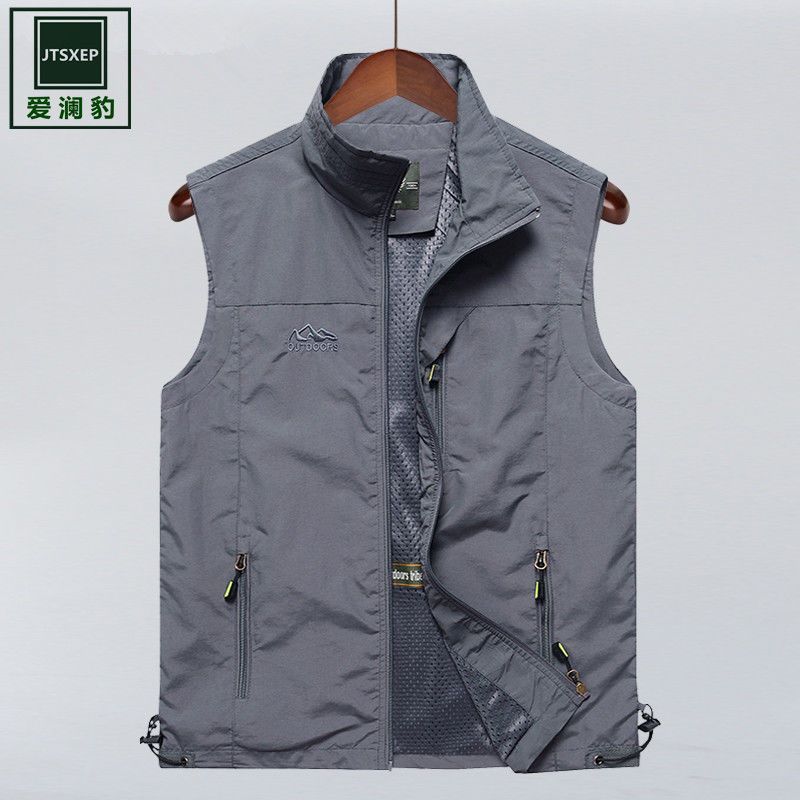 男士休闲马甲薄款春夏宽松翻领中年户外摄影背心爸爸坎肩男大码