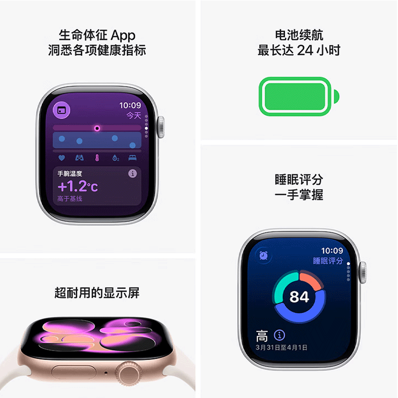 苹果 Watch S11 智能手表GPS款42毫米亮黑色铝金属表壳M-L UA4高清大图