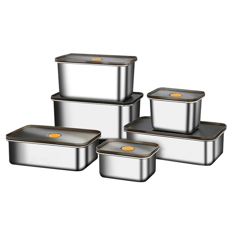 赫巴兹保鲜盒食品级304不锈钢饭盒水果盒304冰箱专用密封收纳盒高清大图