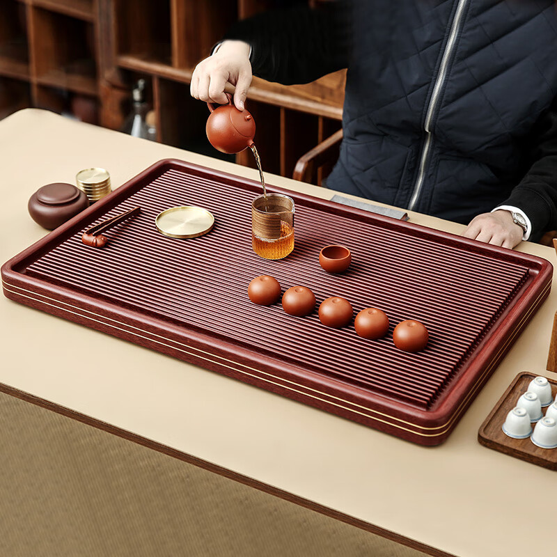 电木茶盘32支家用高端茶台整块排水托盘紫檀料60*40*5cm高清大图