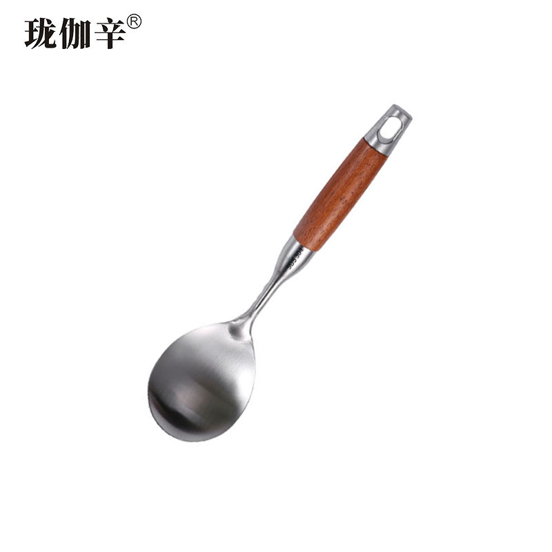 珑伽辛 304不锈钢花梨木厨房烹饪 饭勺/把高清大图