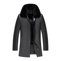 冬季新款真皮皮衣男派克服中长款风衣时尚潮流皮草外套加厚海宁真皮羽绒服男士皮衣冬季外套鄂尔多斯梦特娇金利来阿玛尼利郎苹果 XL/180 6382黑色【水貂内胆送狐狸毛领】