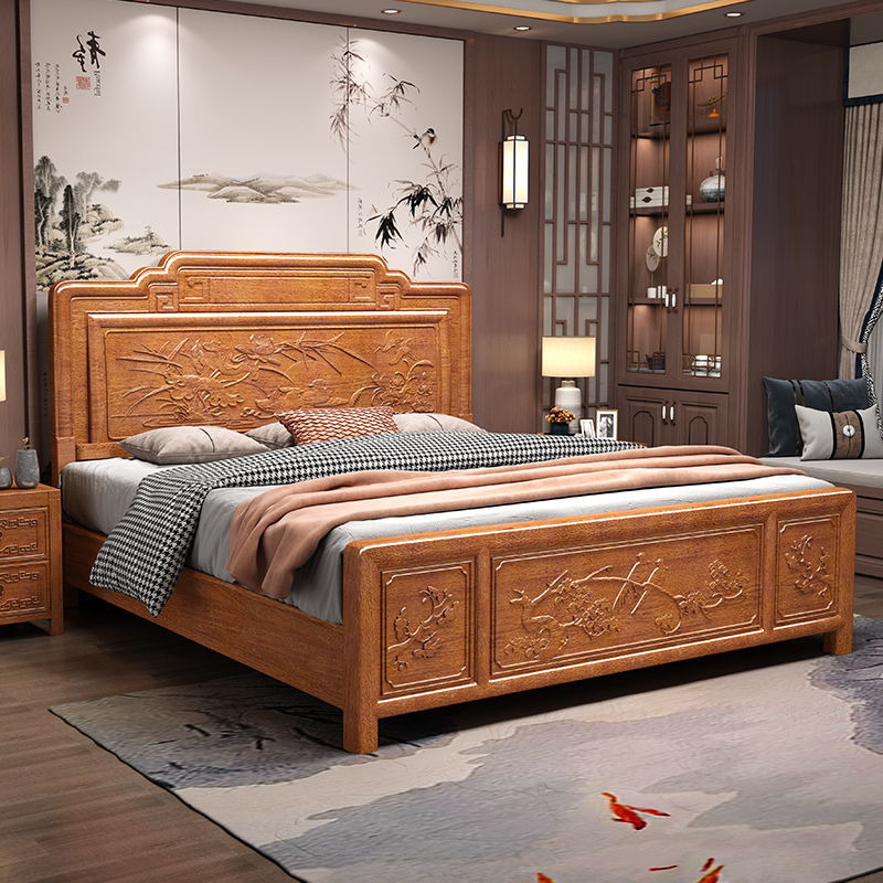 8米金花梨木大床小红木双人床简约卧室明清仿古典家具