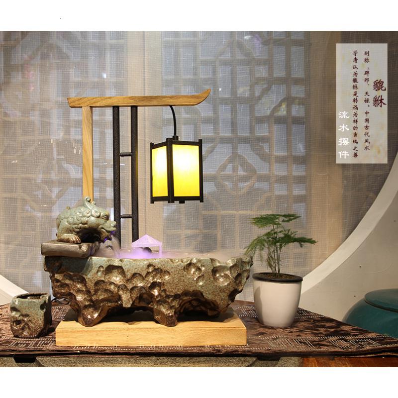中式假山流水喷泉陶瓷鱼缸摆件办公书房桌面摆件开业礼品玄关造景 三维工匠 貔貅鱼缸36*20*45高清大图