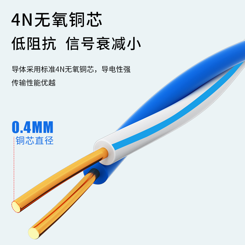 博扬 两芯双绞电话跳线 AVS2*0.4无氧铜蓝白电话线缆 电信机房语音跳线 200米 BY-AVS-200