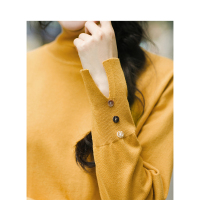 茵曼INMAN秋装新款袖口开衩纽扣个性时尚纯色高领毛衣女套头针织衫【F1883132663】