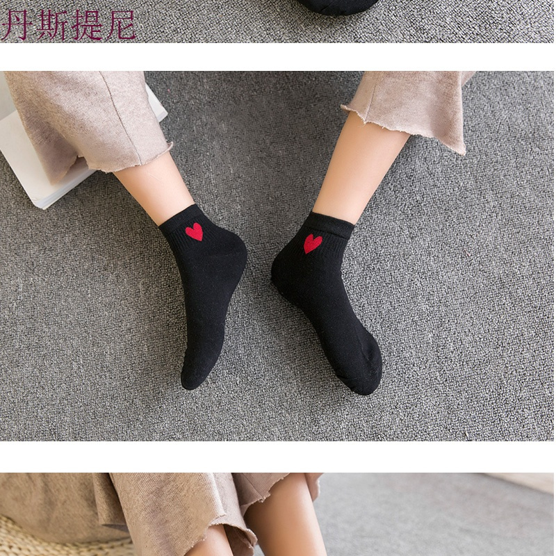 袜子女纯棉袜中筒袜日系短筒女袜纯色全棉袜心形百搭韩版学院风