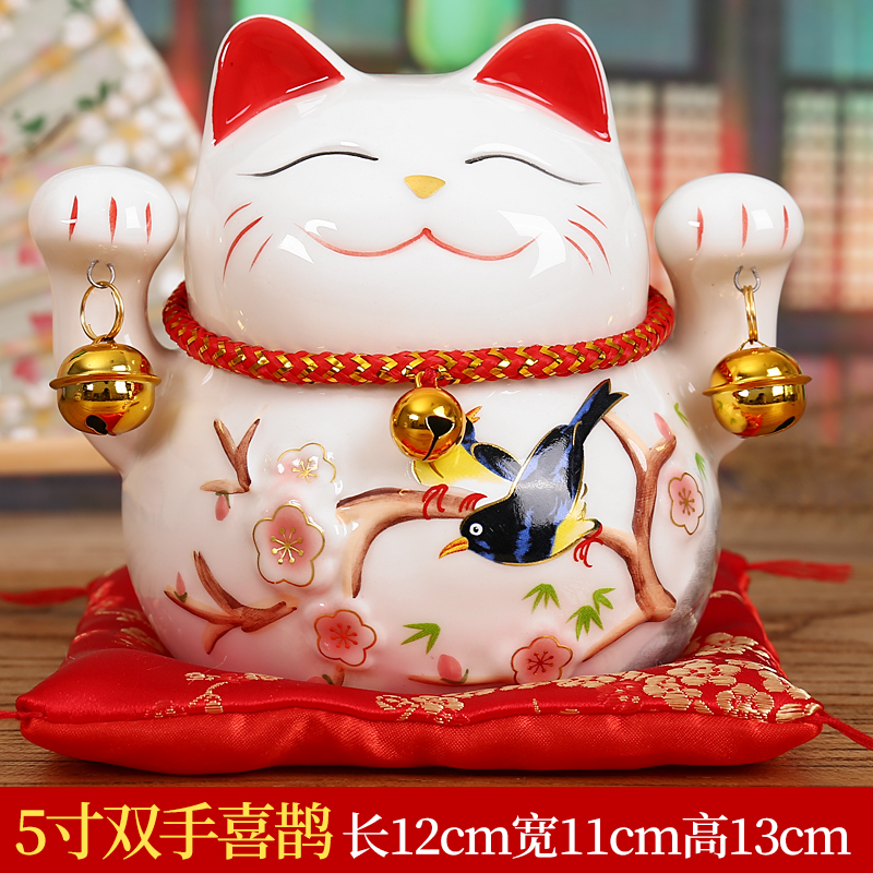 猫陶瓷存钱罐店铺开业创意礼品家居客厅日本发财猫陶瓷小摆件 三维工匠 5寸双喜鹊猫高清大图