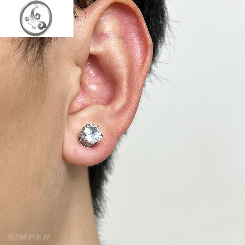 JiMiSIMPERs925银银炫闪锆石耳钉男HIPHOP嘻哈无耳洞耳夹嘻哈高级感女