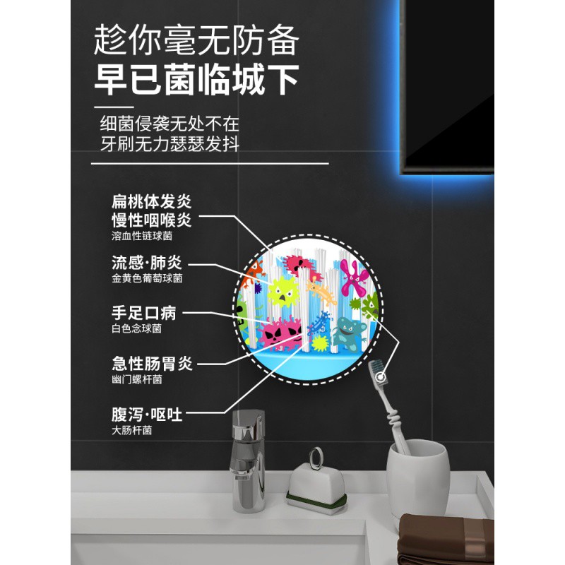 牙刷消毒器智能免插电自动牙刷紫外线消毒烘干置物架免打孔 三维工匠 灰色★四口之家送4个磁吸杯牙刷架/牙具座高清大图