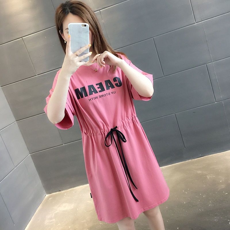 莆兮思puxisi 牛油果绿连衣裙女夏胖mm200斤韩版大码宽松显瘦短袖T恤中长款裙子