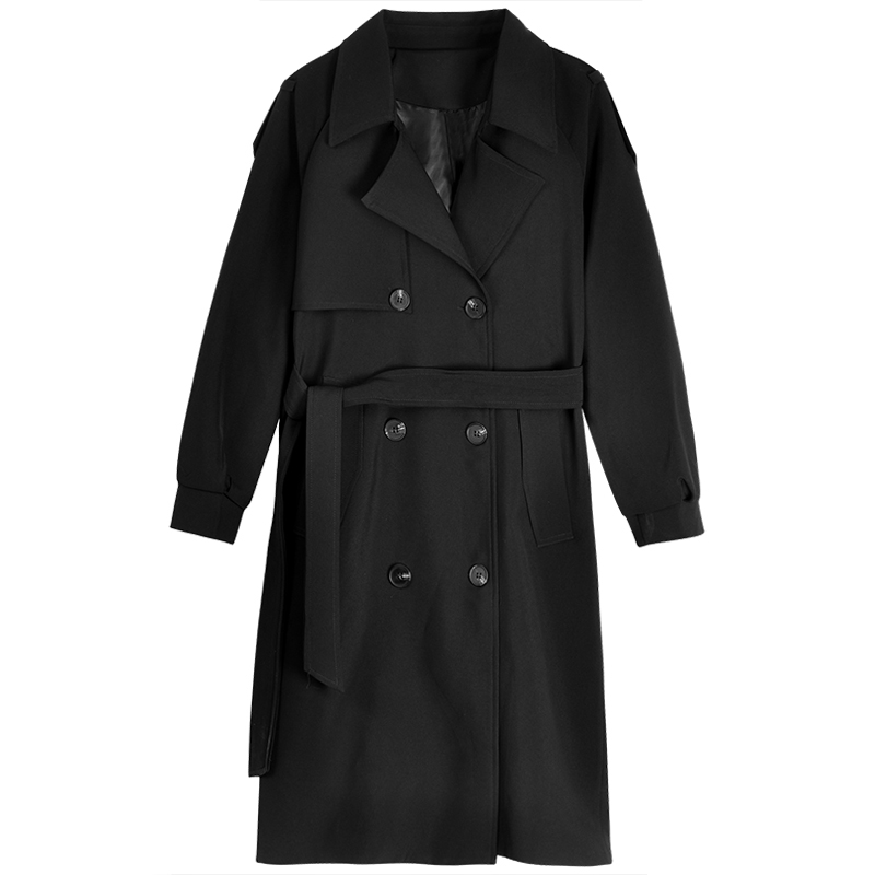 黑色风衣外套女2023春新款小个子高级感中长款今年流行英伦风大衣
