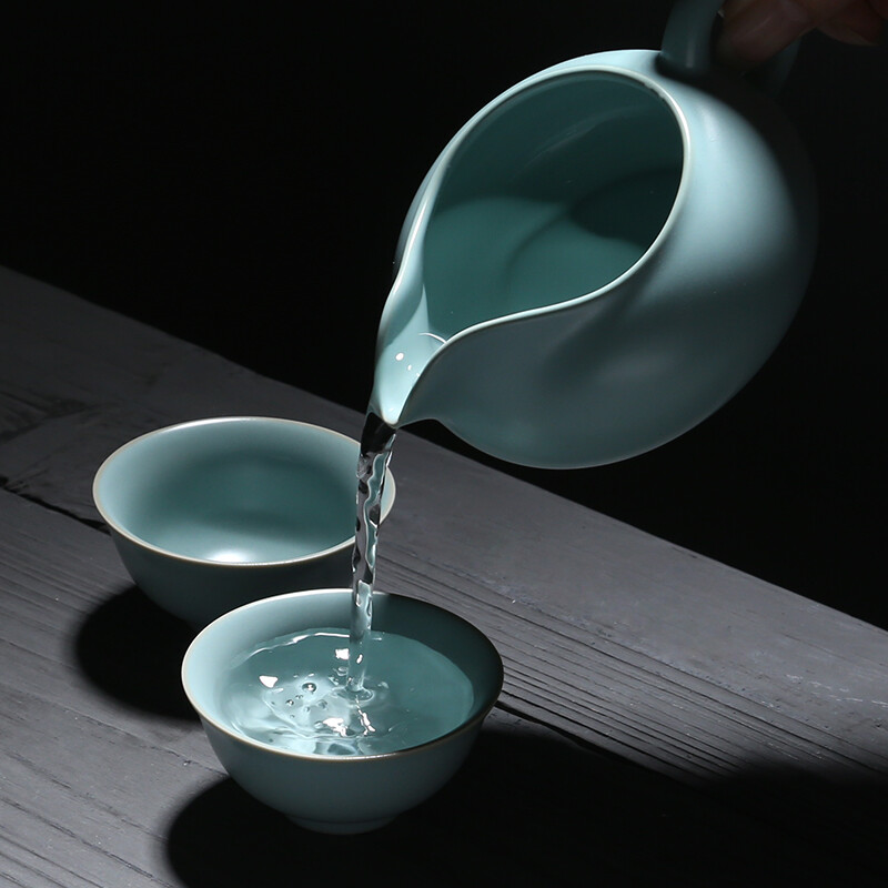 苏氏陶瓷/SUSHI CERAMICS J0101 汝窑茶具高品质富贵茶壶加盖碗整套礼盒装 (单位:盒)高清大图