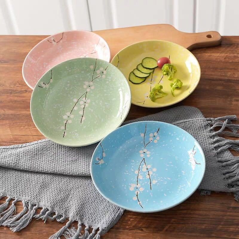 混色 同款4勺 日式陶瓷盘子8寸家用创意大盘子菜盘圆形盘深浅圆盘碟子套装4个装图片