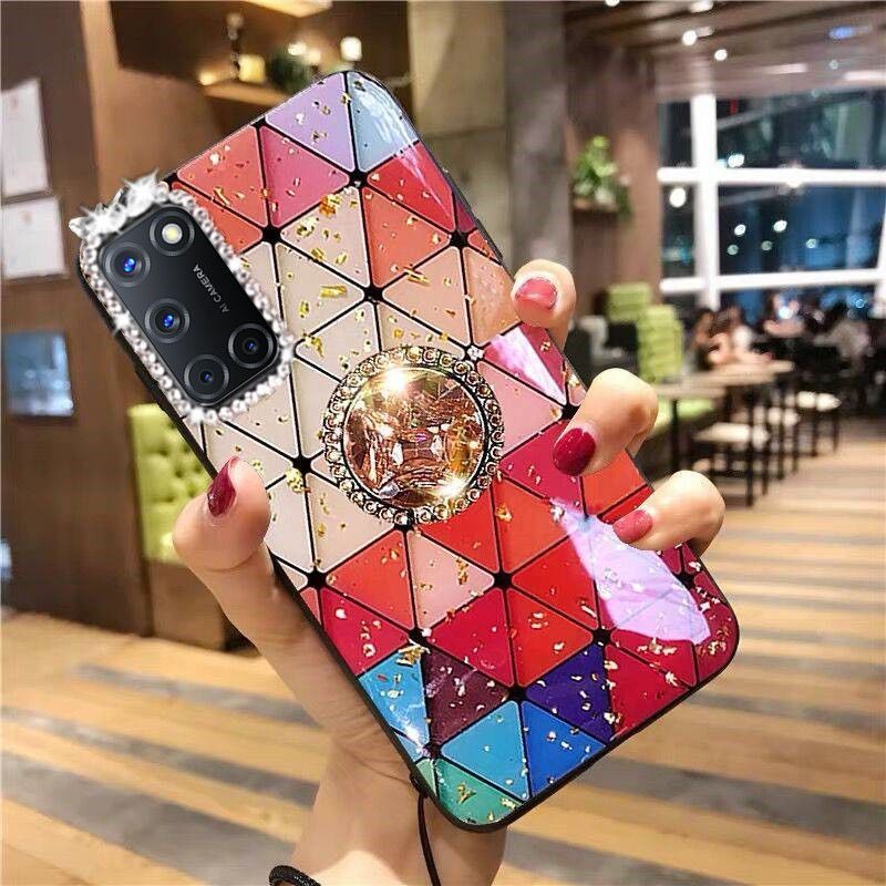 oppoa52手机壳女款pdam10保护套软边防摔金箔滴胶菱形格子a52硬壳