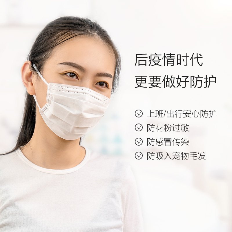 爱丽思男士一次性三层口罩透气薄款白色单独包装40片