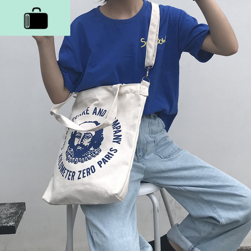韩国简约字母港风ins帆布袋女斜挎包大chic购物袋单肩学生帆布包NEW LAKE