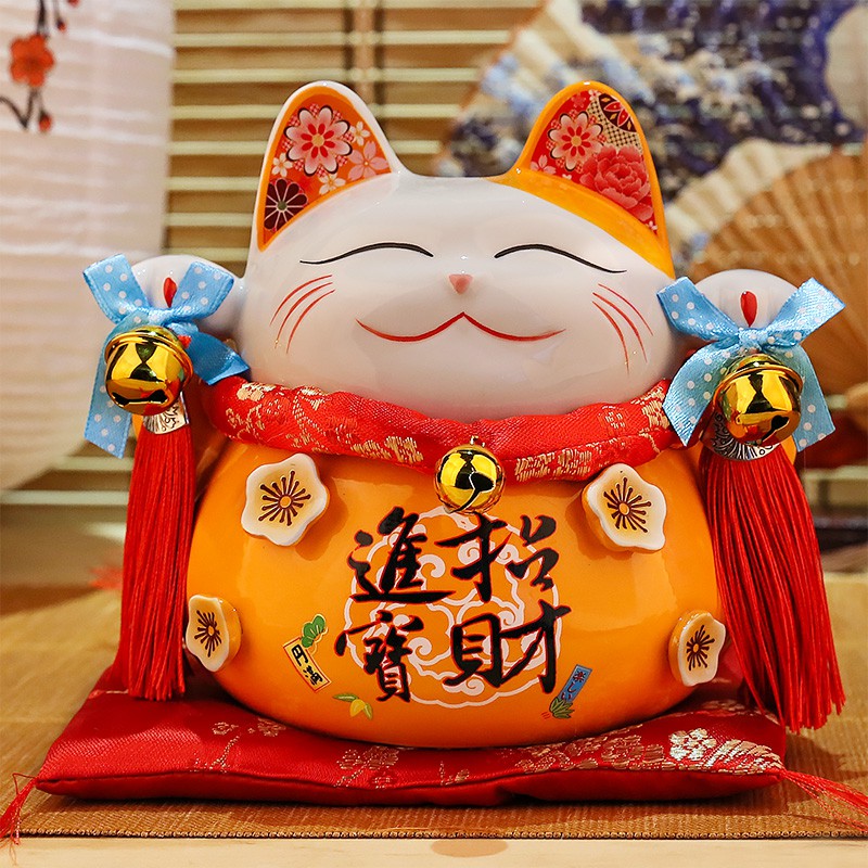 猫店铺开业礼品小摆件家居客厅日本装饰品陶瓷存钱罐 三维工匠 6.5寸[可爱五件套]猫高清大图
