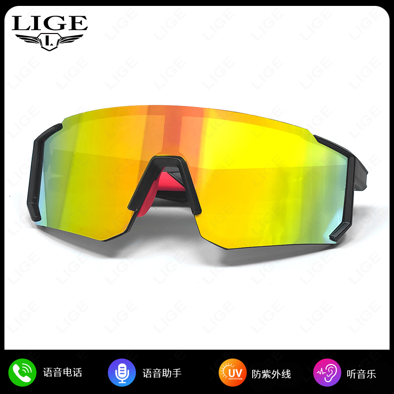 LIGE利格BWQYPro1D黑框橙片户外骑行时尚智能眼镜蓝牙通话遥控拍照语音助手