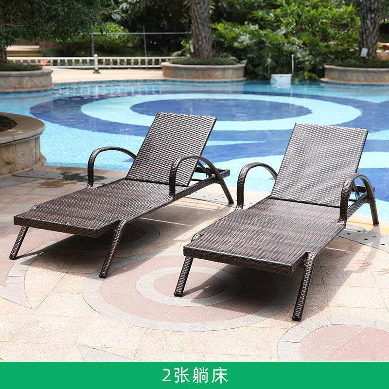 森美人户外躺椅 别墅庭院游泳池沙滩椅 露天露台阳台休闲藤编躺床 2躺床