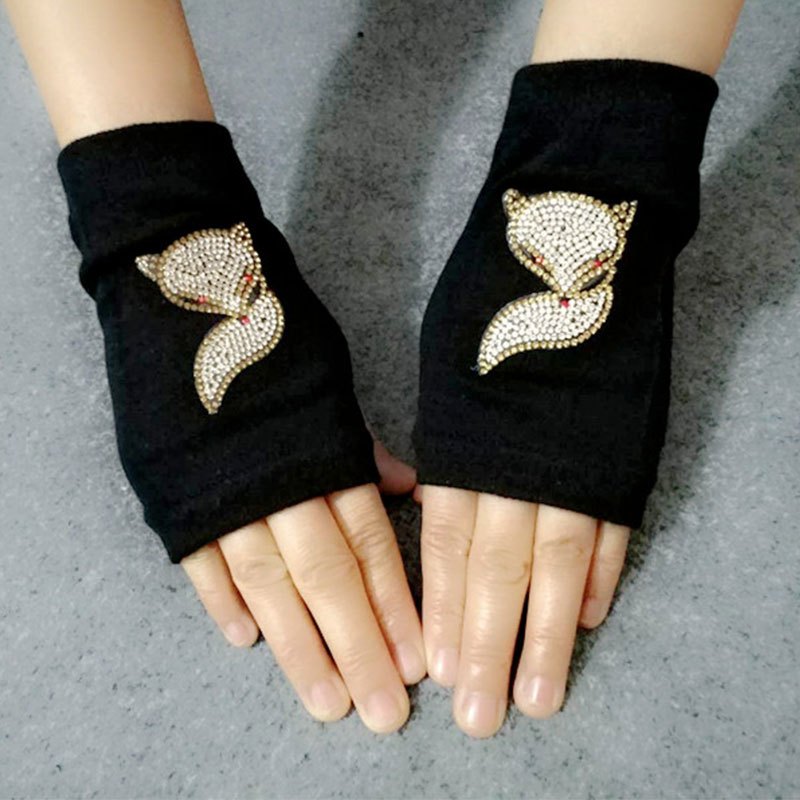 水兵舞铆钉手套露指手套毛线手套女黑色半指手套广场舞演出手套女光板