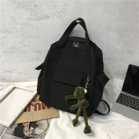 2021新款书包女韩版ulzzang高中大学生双肩包森系初中生校园背包 黑色送青蛙挂件