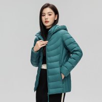 90白鸭绒新国标女式简约纯色连帽可拆卸轻薄羽绒服女_1 3XL 松木绿