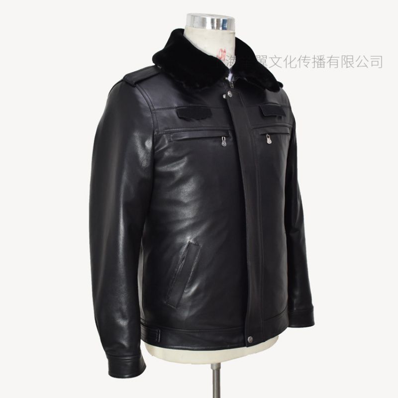 举翼王子男士皮衣夹克外套保安执勤服真皮皮衣物业安防制服山羊皮加厚保暖_632高清大图