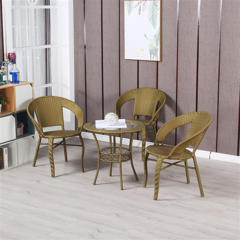 阳台小茶几法耐圆形简易小户型小圆桌钢化玻璃小圆桌子藤编休闲椅套装