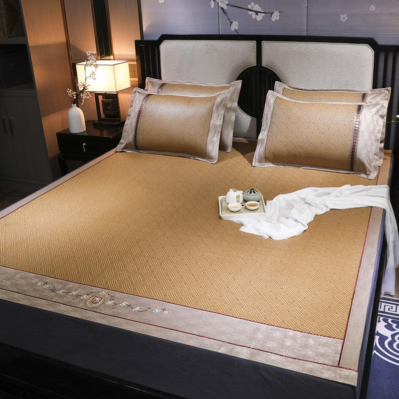 家柏饰(CORATED)冰丝凉席三件套1.8m床夏季纯藤席1.5可折叠夏天两用2.0米席 小牛高档古藤双面-夏日摩卡 2.0m（6.6英尺）床