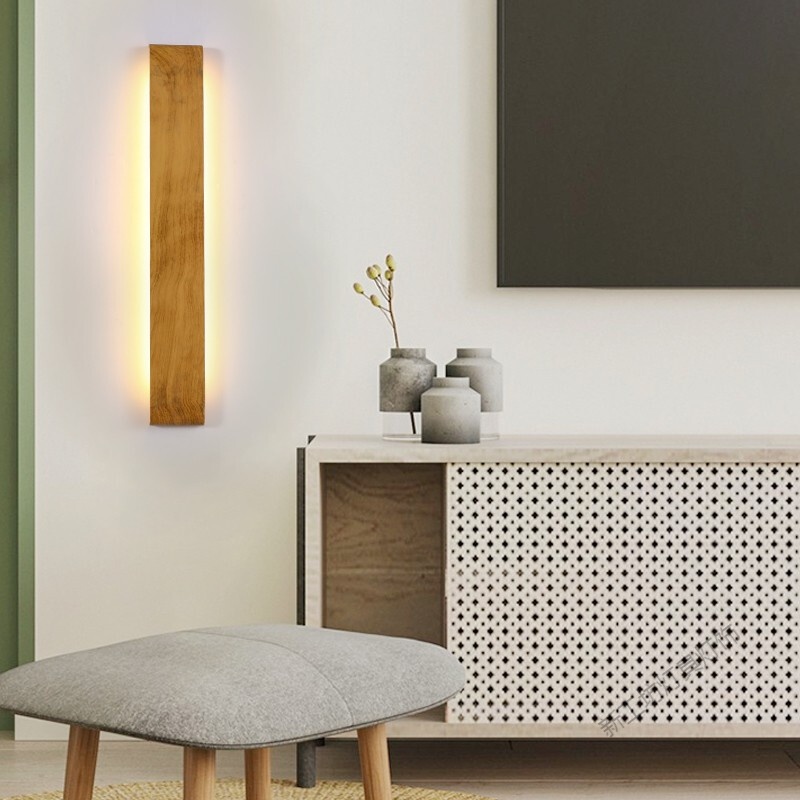 苏宁放心购 床头壁灯卧室客厅过道楼梯灯现代简约家用LED镜前灯 木纹色14W-60cm贴墙壁灯暖光