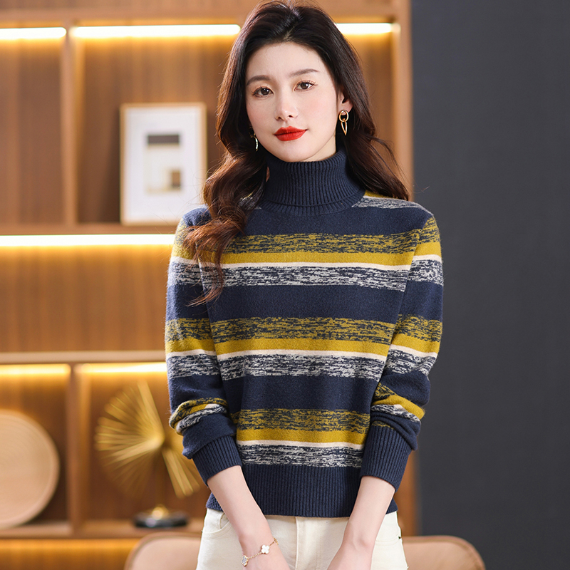 春春秋羊绒衫女半高领春秋装新款加厚羊毛衫女套头针织衫印花显瘦打底毛衣女专柜正品套头女士毛衣高端羊绒衫年轻漂亮打底衫女装 2903黄色 2XL