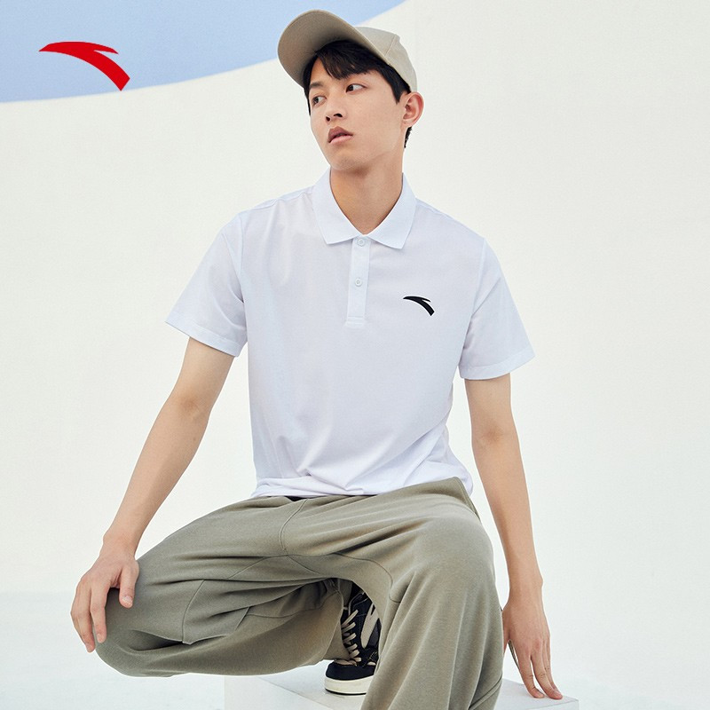 安踏短袖翻领polo衫男2022夏夏新款纯色t恤运动男士休闲短t上衣官方