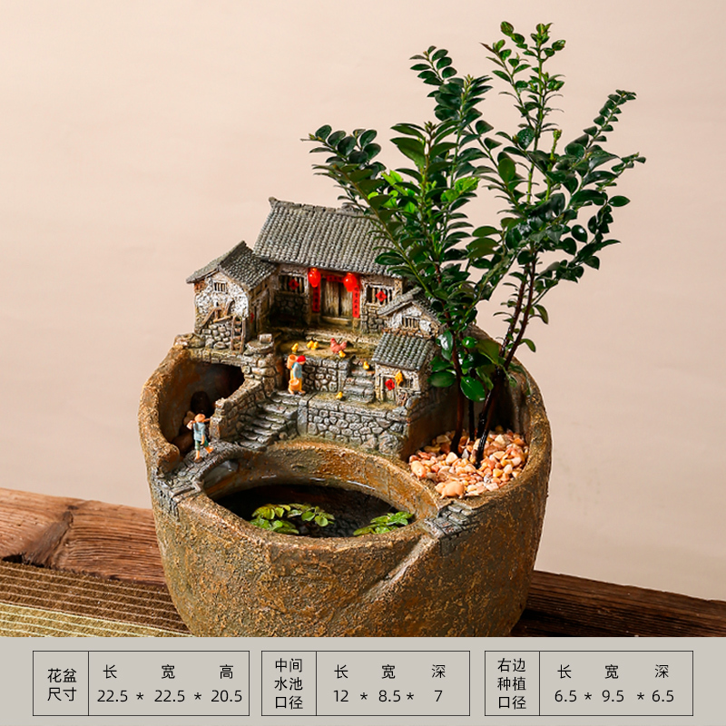 创意流水摆件循环水玄关永动客厅造景鱼缸禅意造景桌面装饰品复古