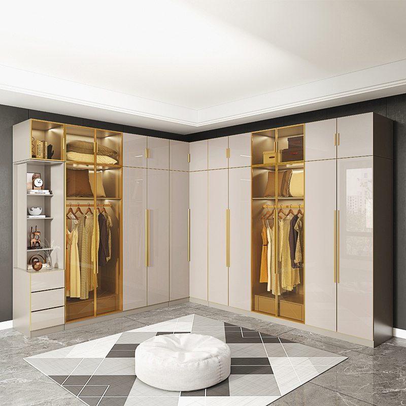 柜子衣柜家用卧室现代简约轻奢衣帽间定制玻璃组合转角衣橱小户型
