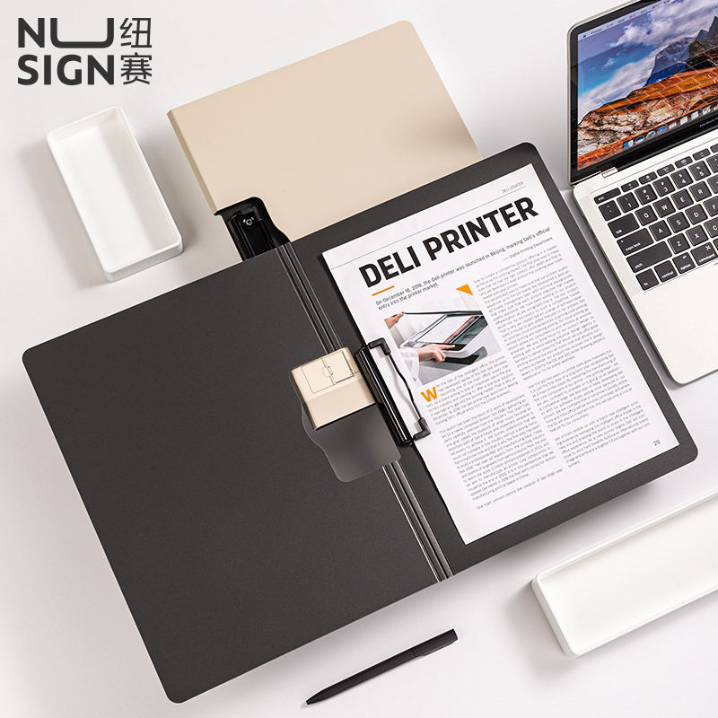 得力(deli)5011 A4横式折页板夹会议夹 加厚硬文件夹 深灰 24只