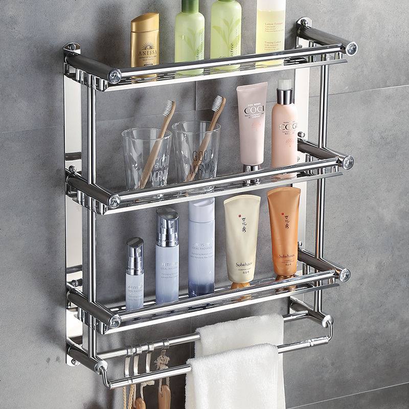 加厚毛巾架免打孔卫生间置物架不锈钢浴室收纳架厕所墙上壁挂件 免打孔+打孔两用(收藏送大礼包) 厚款图片