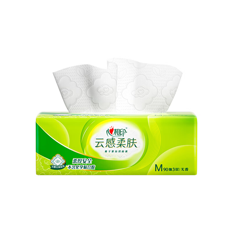 心相印 云感柔肤抽纸面巾纸 3层90抽*20包M码 整箱装 DT18090高清大图