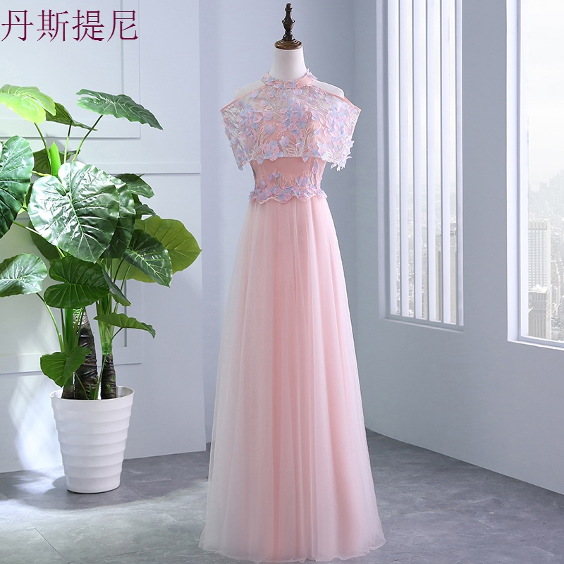 粉色伴娘服2018新款韩版长款姐妹团晚礼服裙婚礼闺蜜装公主显瘦女