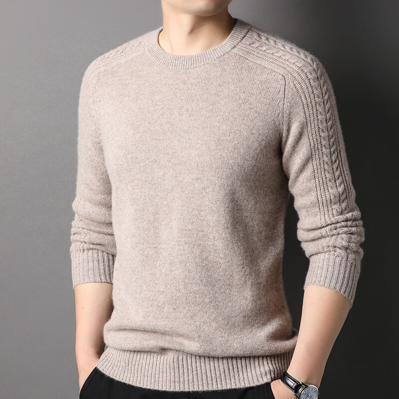 dafy品牌轻奢羊绒衫男士马鞍肩秋冬新款加厚纯羊绒毛衣长袖扭花圆领