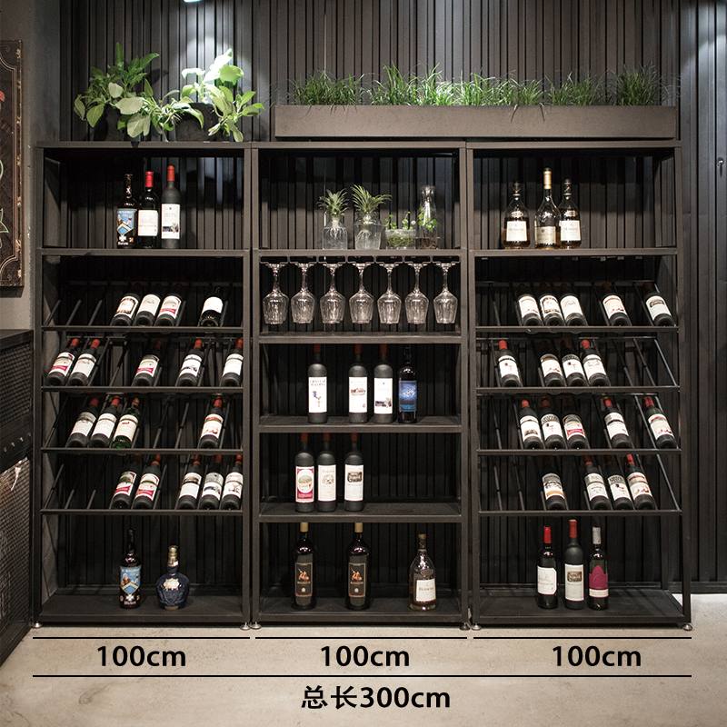 工业风LOFT酒架酒吧落地酒柜复古葡萄酒红酒展示架置物架酒杯架子_940_299 300*35*180三件套组合