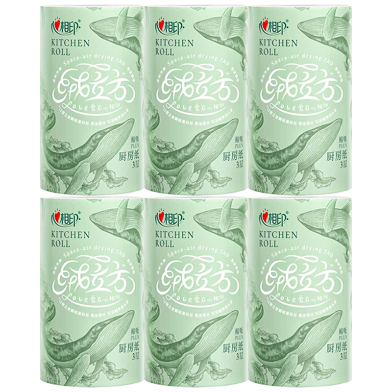 心相印厨房卷纸绒立方加厚12倍吸油锁水3层85节*6卷TKT1085