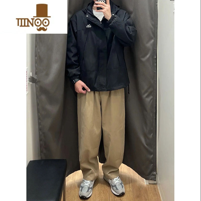 YANXU卡其色工装裤子男款潮牌痞帅宽松阔腿休闲长裤美式vintage直筒裤高清大图